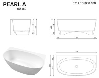 Ванна из искусственного камня Whitecross Pearl A 0214.155080.100 150x80см белый глянец